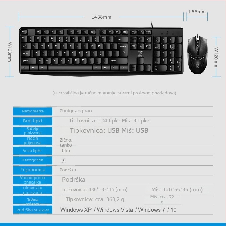 Chasing Leopard Q9B Set tipkovnice i miša s USB, 1000 DPI, Ergonomičan, Vodootporan, Tisak logotipa, 1-godišnje jamstvo zamjene