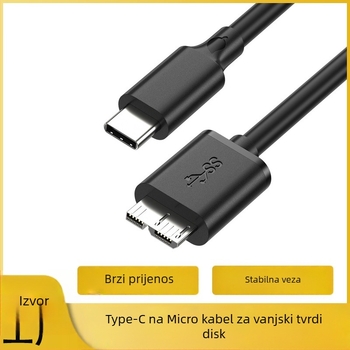 Kabel Type-C na Micro-B USB 3.0 za vanjski tvrdi disk, duljina 1 m, bakar s cinkovim premazom, adapter kabel