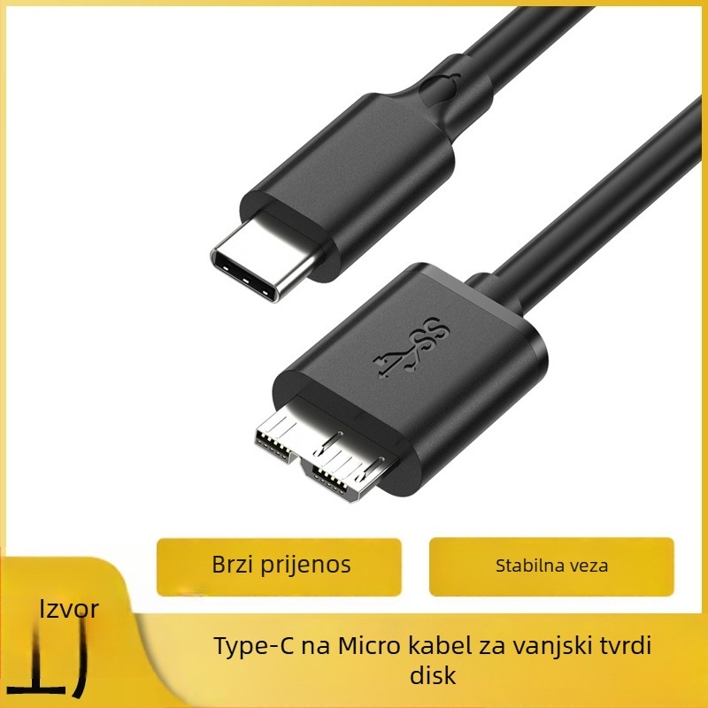 Kabel Type-C na Micro-B USB 3.0 za vanjski tvrdi disk, duljina 1 m, bakar s cinkovim premazom, adapter kabel