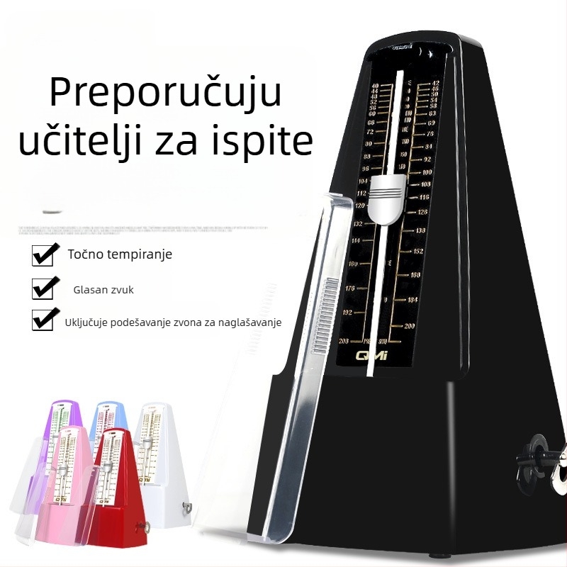 Metronom za glazbene instrumente; Qmi mehanički metronom; tijelo od visoko kvalitetne smole; pakirano u kutiji.