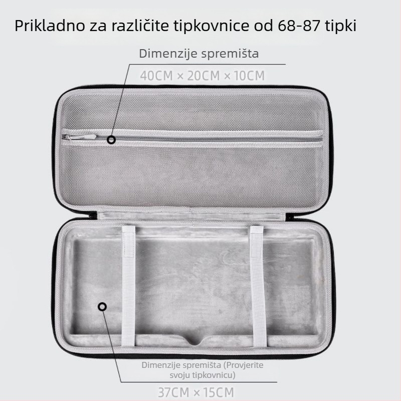 Prilagodljivi tvrdi zaštitni omot za mehaničke tipkovnice s 68/87 tipkama — zaštita od pada, višeslojna konstrukcija: EVA + Oxford platno + jastučić za ublažavanje udara + kristalni velur, reljefna završna obrada, prilagodljiv model