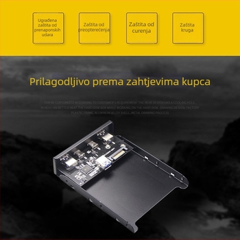 USB hub prednji panel: 19-pin/20-pin na Type-C + USB 3.0 adapter kartica, Skyworth 3510 čip, 5 Gbps, dimenzije 13.5×10×2.5 cm