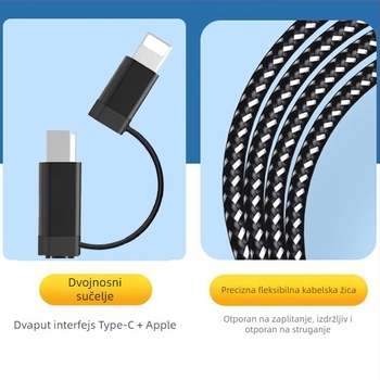 OTG adapter kabel za zvučnu kartu za prijenos uživo, dvostrani, sučelja Lightning/Type-C/USB-A, duljina 1,5 m + 1 m, OTG čip