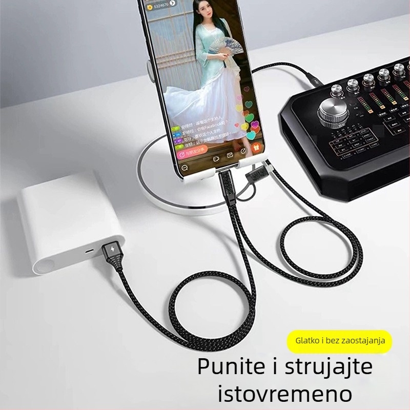OTG adapter kabel za zvučnu kartu za prijenos uživo, dvostrani, sučelja Lightning/Type-C/USB-A, duljina 1,5 m + 1 m, OTG čip