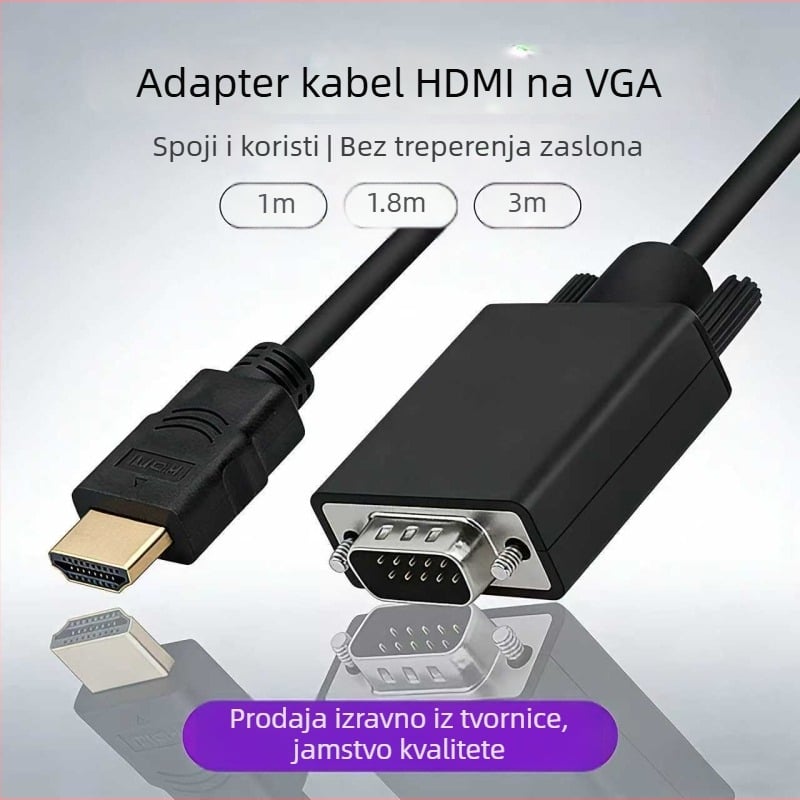 HDMI na VGA adapter kabel s CS5210 čipom, bakreno jezgro