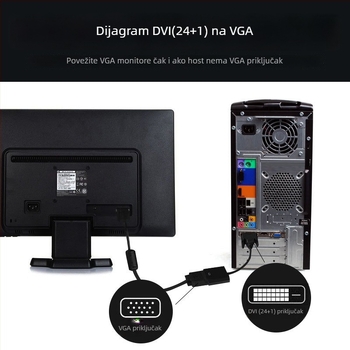 HYX-110 DVI muški–VGA ženski adapter kabel, bakreno jezgro, 24+1 pinova, s čipom