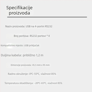 USB-RS232 adapter kabel s 4 porta, USB 2.0, bakreno jezgro
