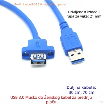 USB 3.0 20-pin kabel za header matične ploče do stražnjeg PCI nosača, 1x2 splitter, bakreno jezgro, duljina 0,3 m/0,5 m