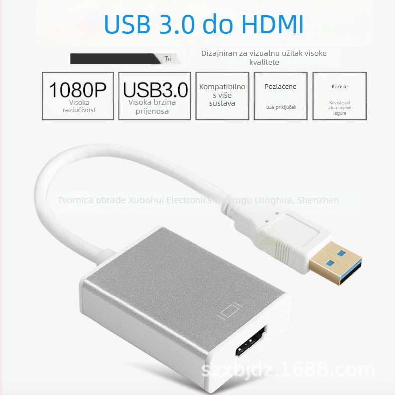 USB 3.0 na HDMI/VGA video adapter kabel, HDMI sučelje, 1080p podrška, bakreno jezgro, duljina 0.2 m