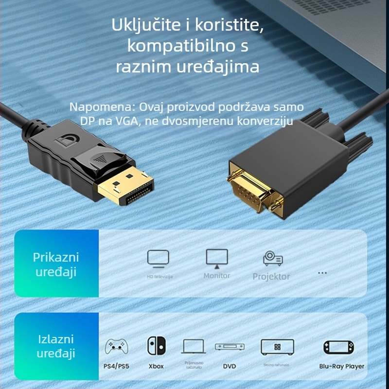 DP na VGA patch kabel za monitor i projektor (VGA sučelje, čip: 1, stabilan prijenos, jezgro od bakreno obložene čelične)