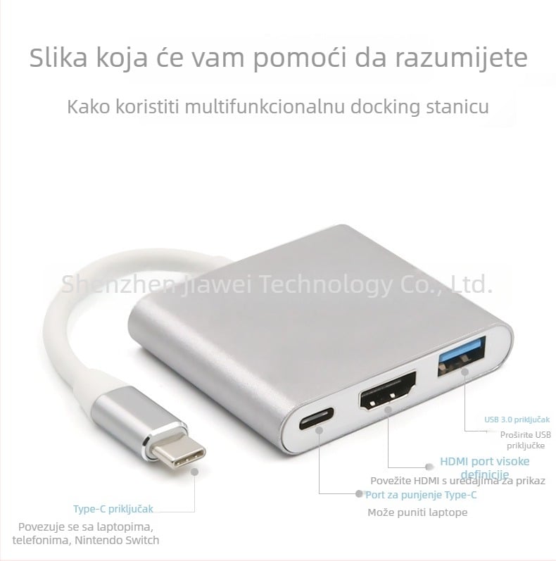 USB-C na HDMI adapter – 3-u-1 funkcionalnost, HDMI sučelje (Brend: qen)