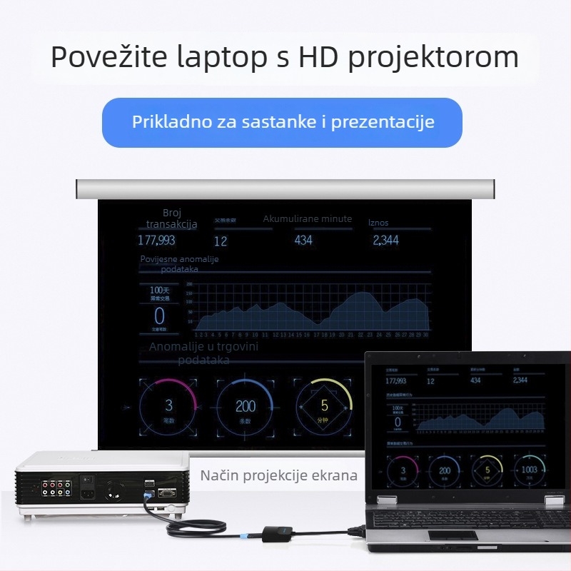 VGA–HDMI pretvarač sa zvukom - Weixun ACNB, AG02 čip, bakreno jezgro, kabel 0,15–1 m