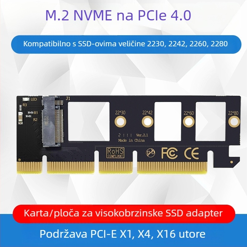 Adapter kartica M.2 NVMe na PCIe, PCIe 4.0 x4/x8/x16 za desktop računalo