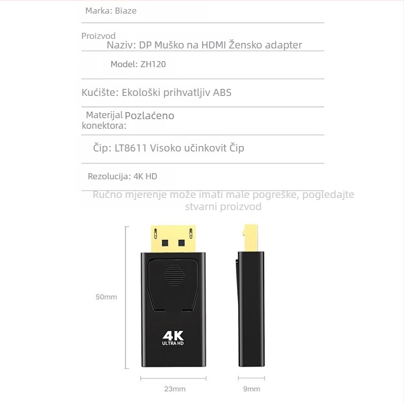 DisplayPort na HDMI adapter, marka Biaze/biaz, model zh120, HDMI sučelje