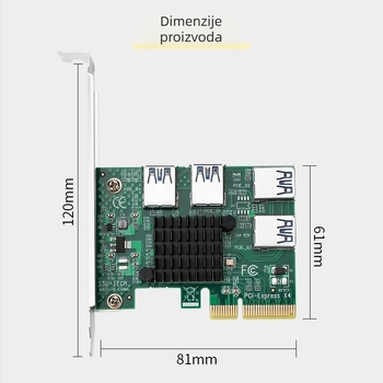 PCIe x4 adapter kartica za vanjsku grafičku karticu, proširenje 1x na 4x, bakreno jezgro