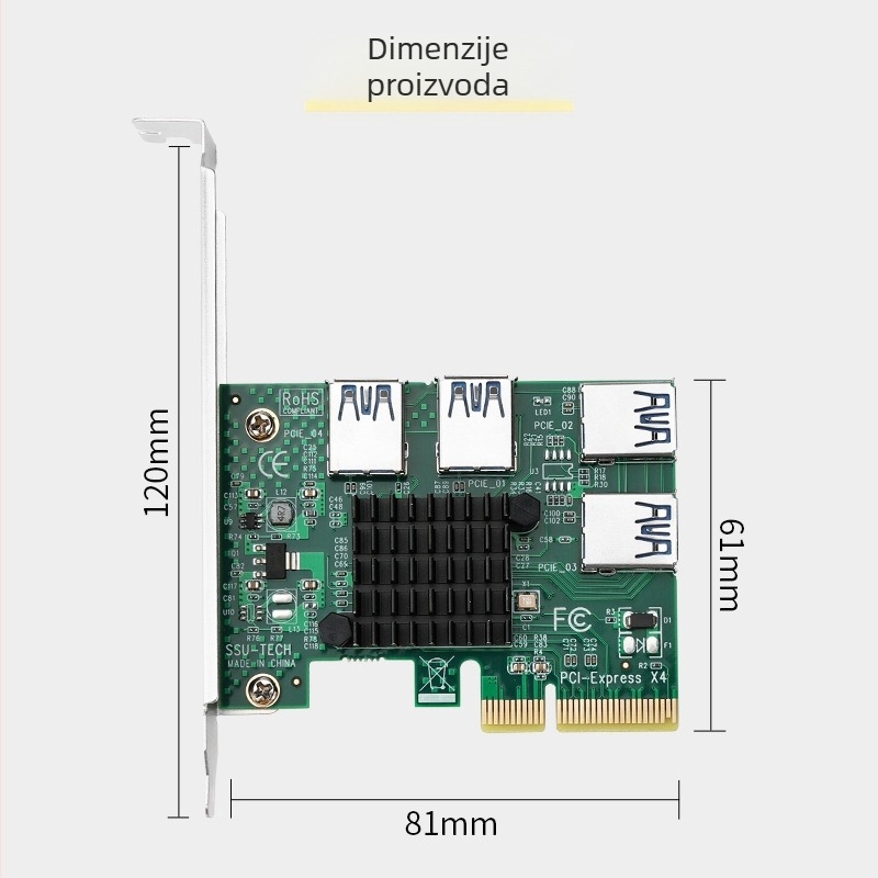 PCIe x4 adapter kartica za vanjsku grafičku karticu, proširenje 1x na 4x, bakreno jezgro