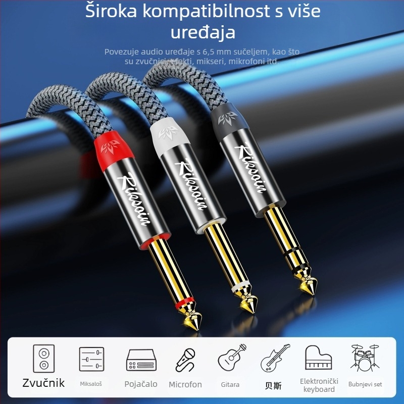 Audio adapter kabel, 6,5 mm na dvostruki 6,5 mm, trostruki vodič, 1 ulaz - 2 izlaza