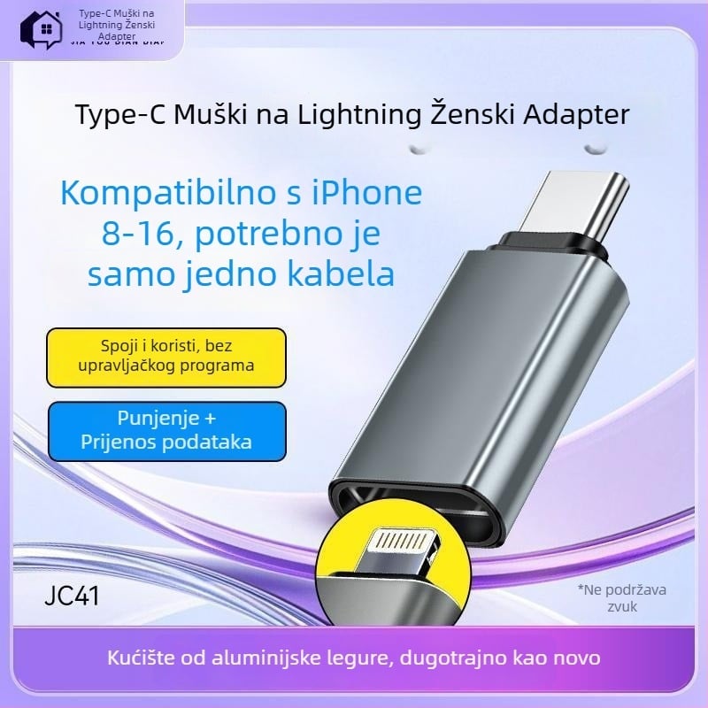 Type-C na Lightning adapter za tablet 1516 JC41, s jednim konektorom, bez čipa