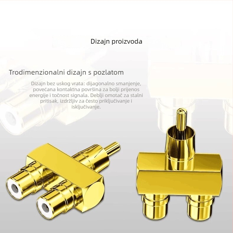 RCA Lotus 1-to-2 Audio Adapter, bakreno jezgro, zlatno premazano, muški na dva ženska priključka