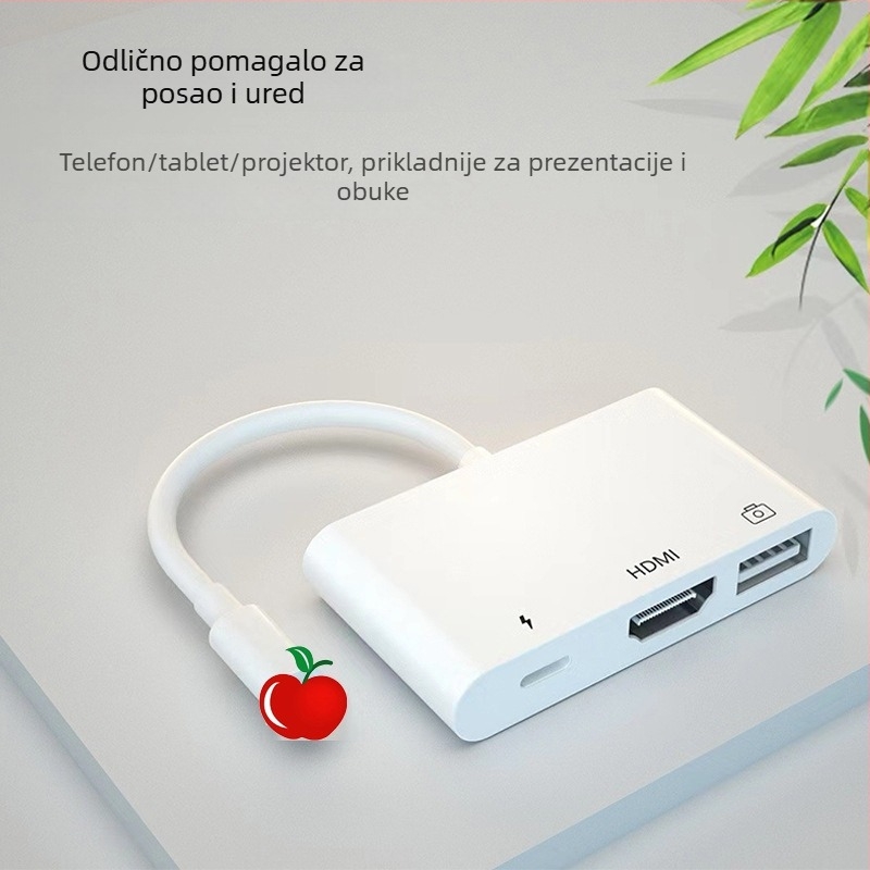Lightning na HDMI 3-in-1 adapter kabel za Apple uređaje, HDMI 1080p, duljina kabela 20 cm, 1–3 izlaza