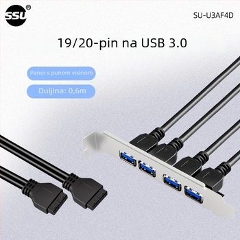 USB 3.0 adapter kabel za matičnu ploču: 19/20PIN na USB3.0, četiri porta bezel, model 20P-U3AF4D-0.6MBB