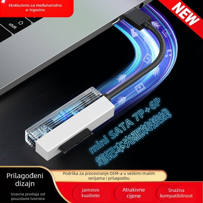 SATA na USB 2.0 adapter kabel za prijenosno računalo optički pogon, 6P+7P, bakreno jezgro, duljina 2 m