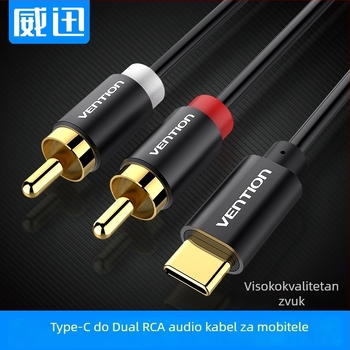 Weixun BGDB Type-C na 2RCA audio adapter kabel, konektori 1–7, cinkirana bakrena žica