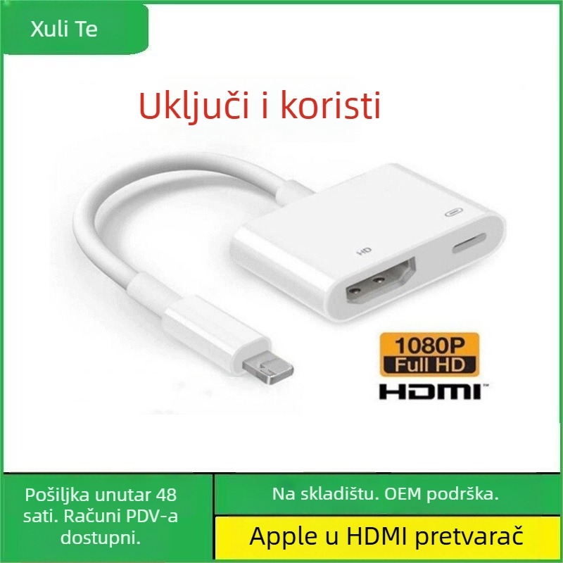 Apple Lightning na HDMI adapter kabel za iPhone, 4K prijenos, duljina 0,2 m, jezgro s premazom srebra