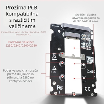 Kutija za tvrdi disk M.2 NGFF na 2,5 inča, SSD adapter B-Key, SATA III 6Gbps, model SN7