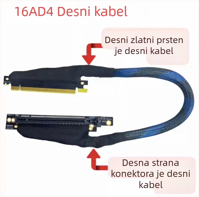 PCIe 4.0 x16 GPU riser adapter kabel, pleteni bakreni jezgro, 32 GB/s