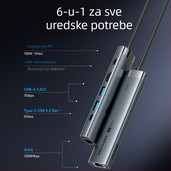 Weixun TGN USB-C na HDMI i RJ45 Ethernet hub s USB 3.0×2 i USB 3.2 Gen 1 Type-C