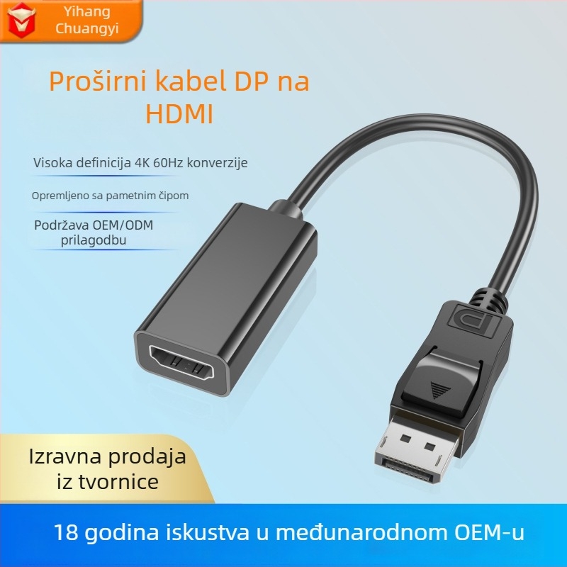 DP na HDMI adapter kabel – 4K podrška, visokoučinkovit čip, 10 Gbps, duljina 0,2 m