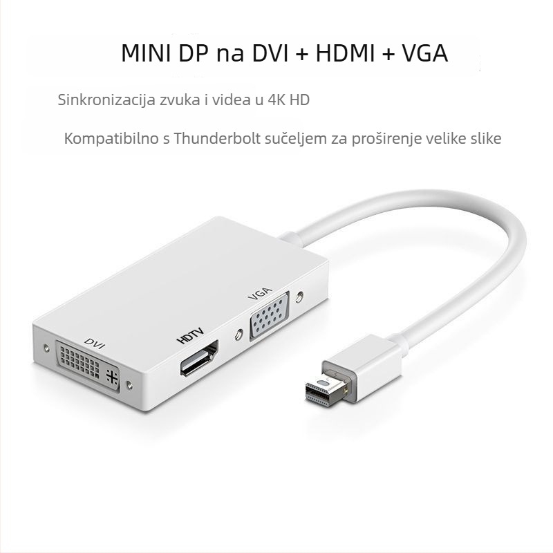 Amila HDMI adapter kabel - MiniDP na VGA/HDMI/DVI pretvarač (3-u-1), 4K