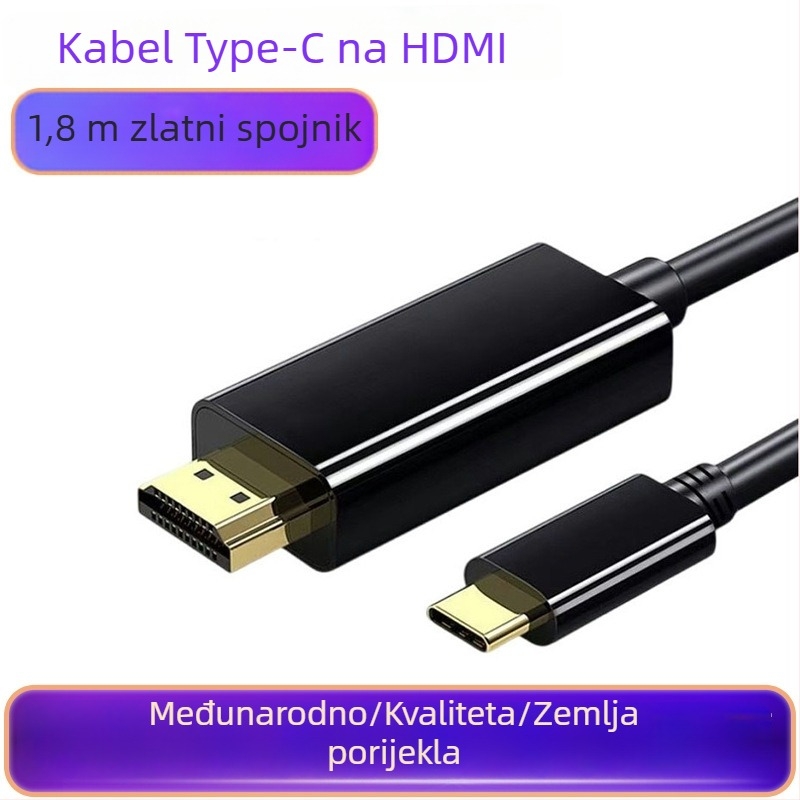 Type-C na HDMI adapter kabel, bakreno jezgro, zlatno obloženi konektori, 4K30Hz, visokokvalitetan čip