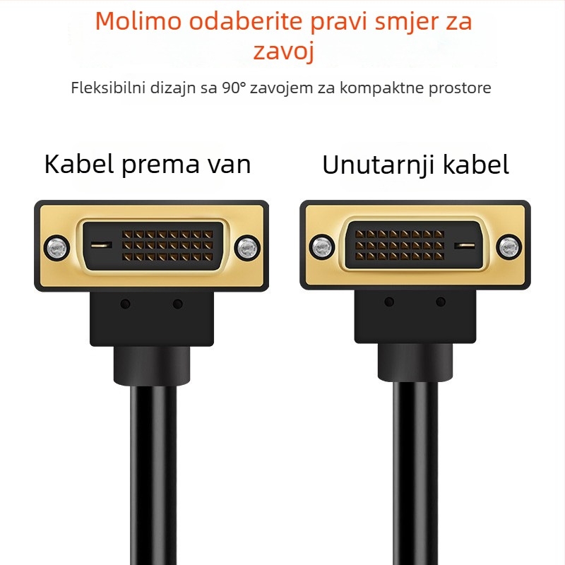 DVI koljeni kabel s DVI-I/D priključcima, bakreni vodnik, injekcijsko oblikovanje, duljine 1,15 m, 3,5 m, 10,15 m, 20 m
