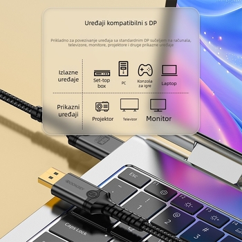 DisplayPort video kabel 2.1 DP muški–muški, bakreno jezgro, kućište od aluminijske legure, za PC