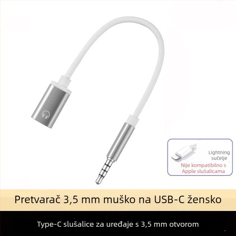 Yinhe BL-222 adapter za slušalice, 3.5mm muški na USB-C ženski, za prijenosna računala i računala