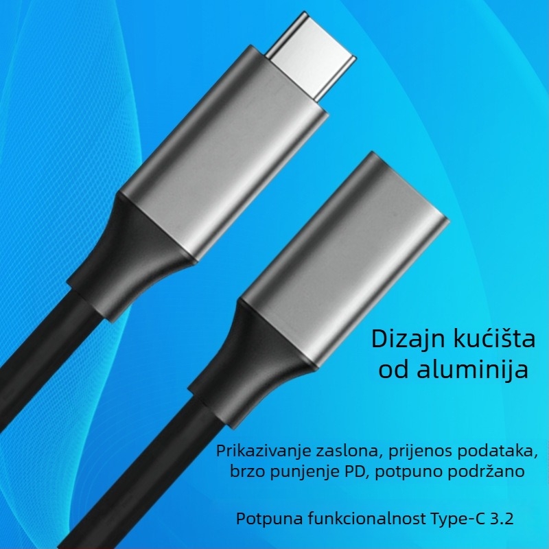 Type-C produžni kabel, muško–ženski, 20Gbps, USB 3.2 podaci, 4K projekcija zaslona