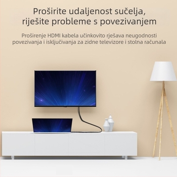 HDMI produžni kabel, zlatni priključci, OFC bakar, zaokruženi kabel, muško–ženski spoj, kompatibilan s televizorom