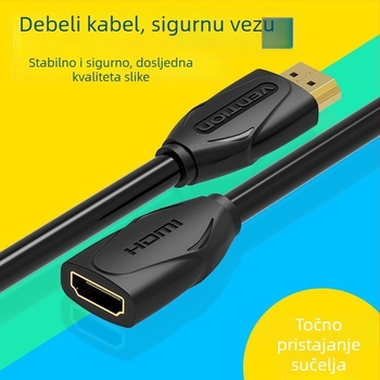 HDMI produžni kabel, zlatni priključci, OFC bakar, zaokruženi kabel, muško–ženski spoj, kompatibilan s televizorom