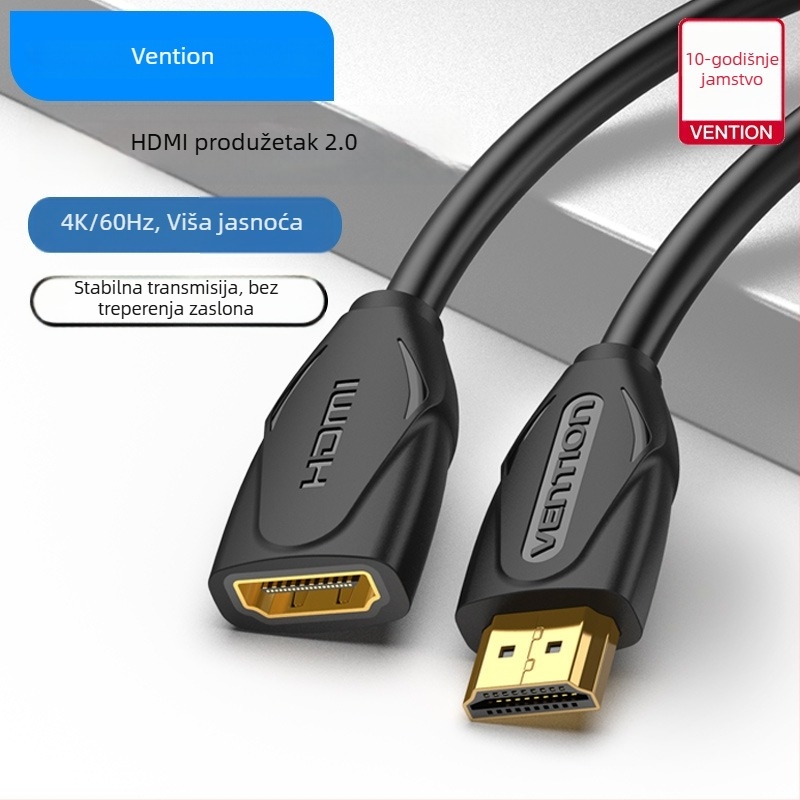 HDMI produžni kabel, zlatni priključci, OFC bakar, zaokruženi kabel, muško–ženski spoj, kompatibilan s televizorom