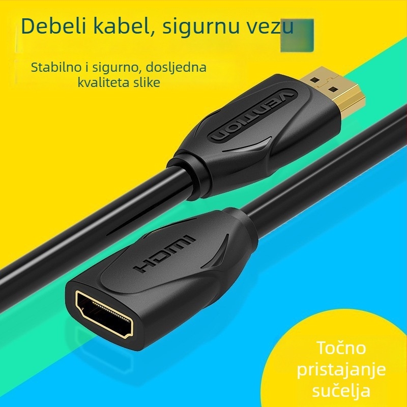 HDMI produžni kabel, zlatni priključci, OFC bakar, zaokruženi kabel, muško–ženski spoj, kompatibilan s televizorom