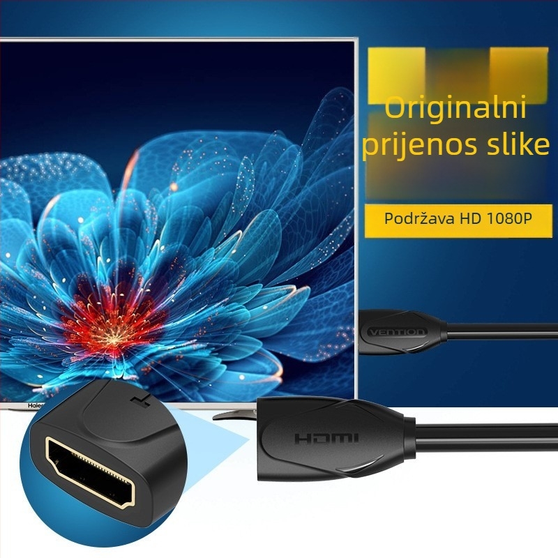 HDMI produžni kabel, zlatni priključci, OFC bakar, zaokruženi kabel, muško–ženski spoj, kompatibilan s televizorom