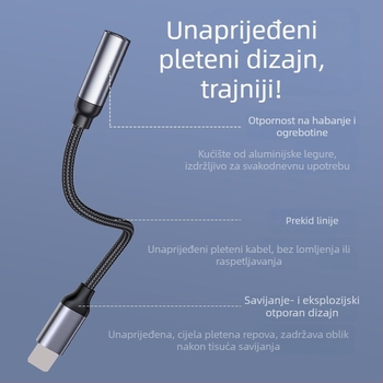 Apple Lightning na 3,5 mm audio adapter s pletenim kabelom za glazbu i pozive