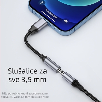 Apple Lightning na 3,5 mm audio adapter s pletenim kabelom za glazbu i pozive