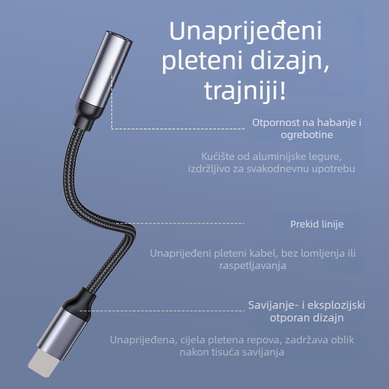 Apple Lightning na 3,5 mm audio adapter s pletenim kabelom za glazbu i pozive