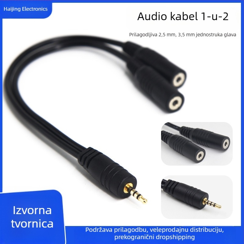 Prilagođeni računarski audio kabel 3,5 mm, splitter 1 na 2, muški–ženski spoj, produžni kabel