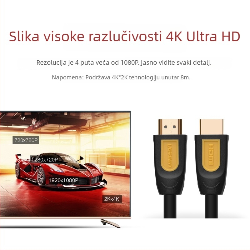 HDMI 2.0 kabel, 4K, pozlaćeni konektori, bakar bez oksidacije, s adapterom, za televizor