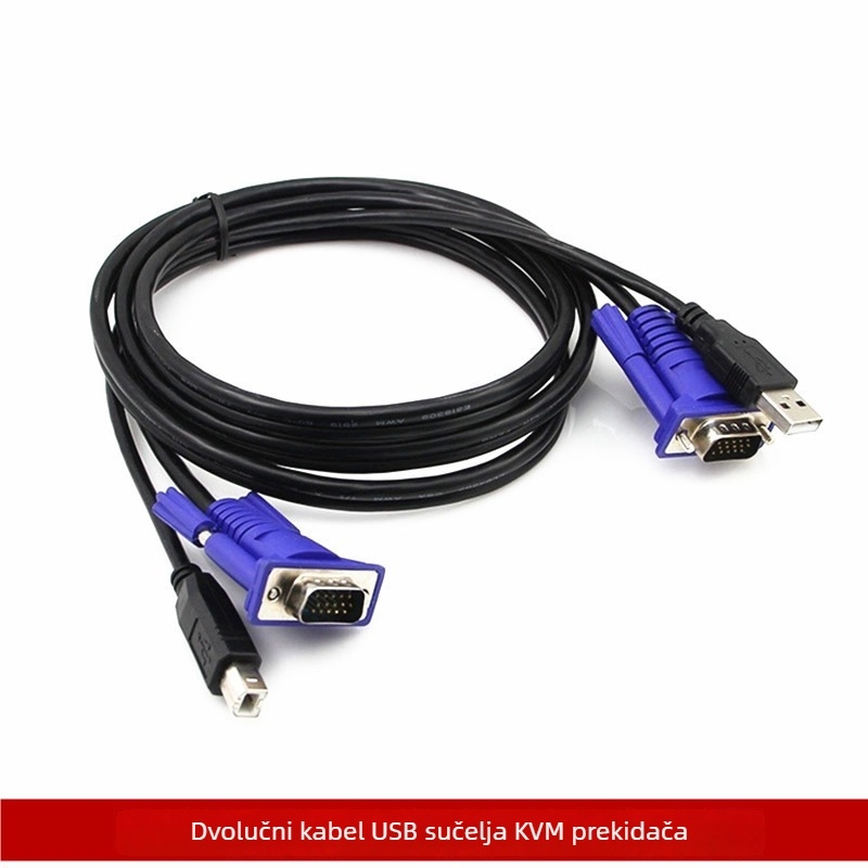 KVM kabel za prebacivanje s USB+VGA, za tipkovnicu i miš, VGA linija, bakarom obložena čelična jezgra