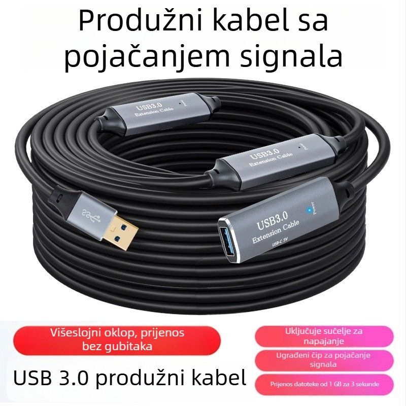 USB 3.0 produžni kabel 10 m za konferencijsku kameru s pojačanjem signala